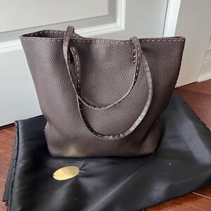 Chic Dark Brown Pebbled Leather Tote